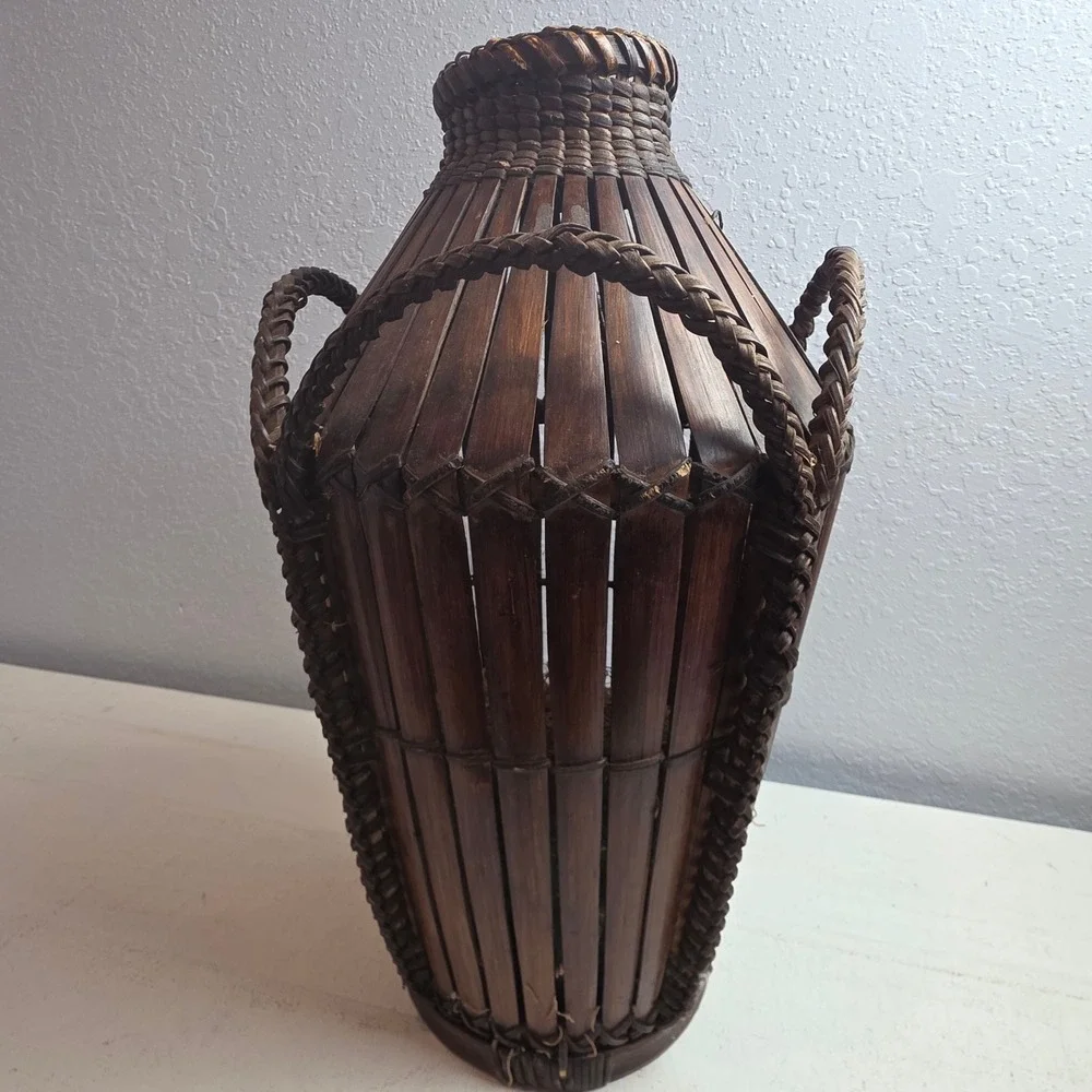 Vintage Woven Bamboo Japanese‎ Collectible Basket Vase
